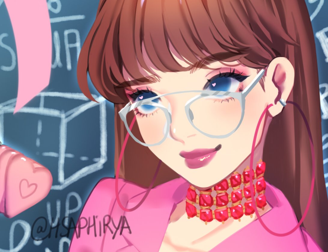 1girl, blackpink, blue_eyes, blunt_bangs, brown_hair, choker, close-up, earrings