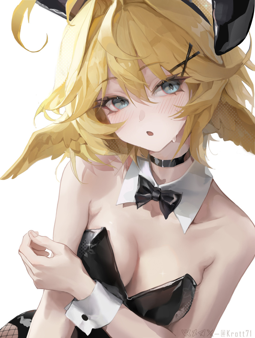 1girl, absurdres, blonde_hair, blue_eyes, dokibird_(vtuber), highres, krott, playboy_bunny
