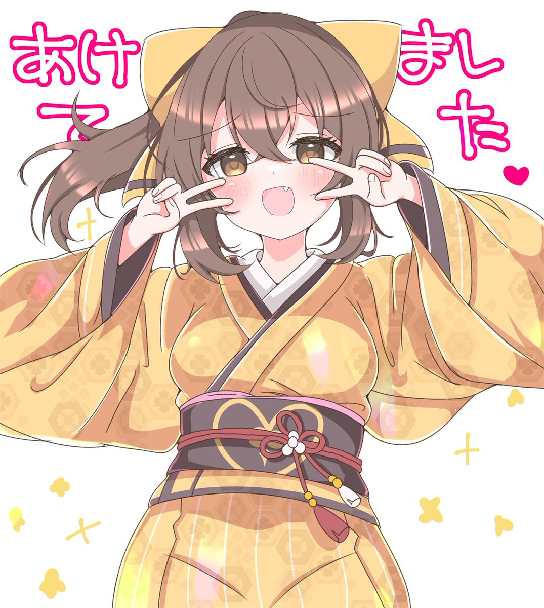 1girl, :d, alternate_costume, asage_(asgsn), blush, bow, brown_eyes, brown_hair