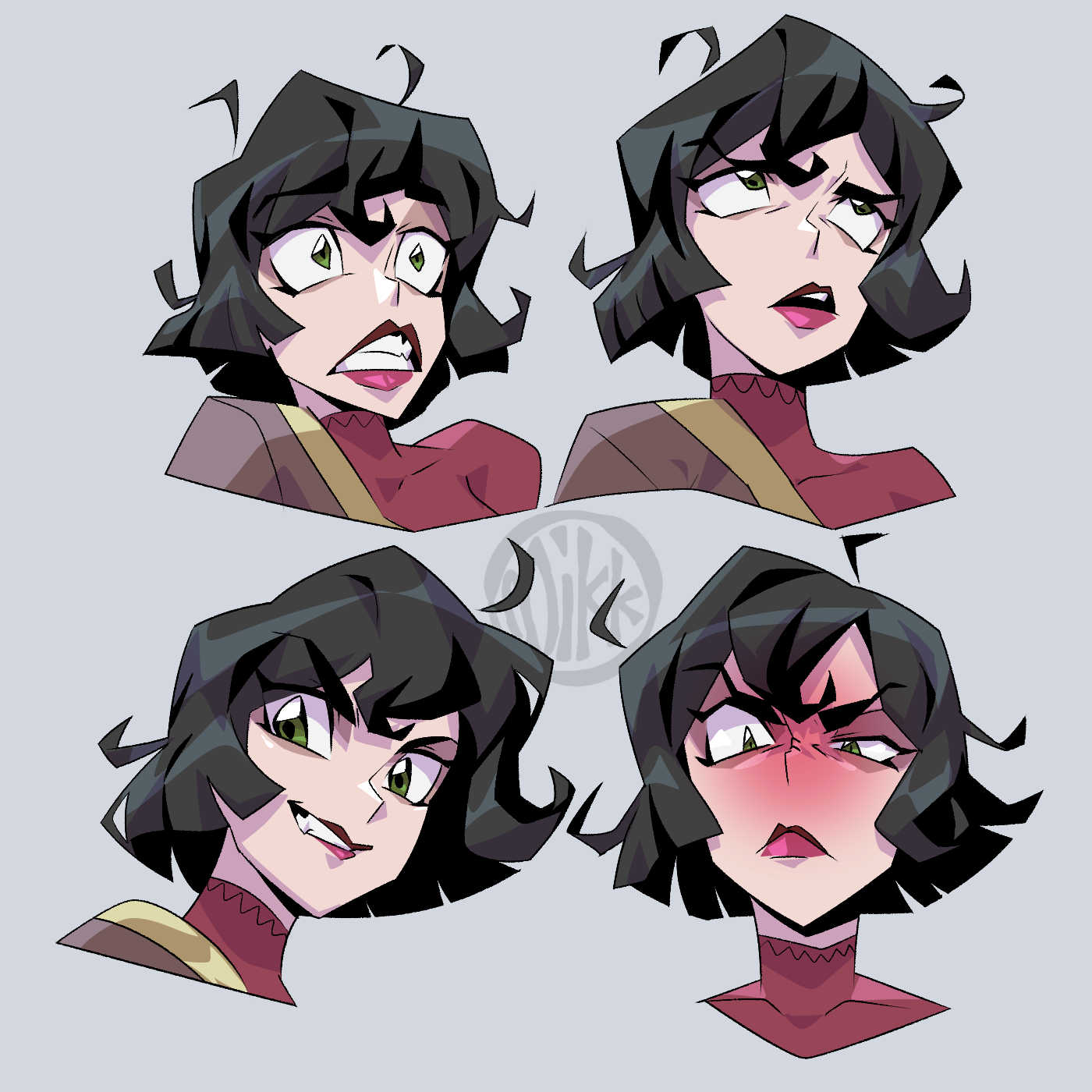 1girl, angry, black_hair, brown_shirt, cassandra_(tangled), clenched_teeth, closed_mouth, expressions