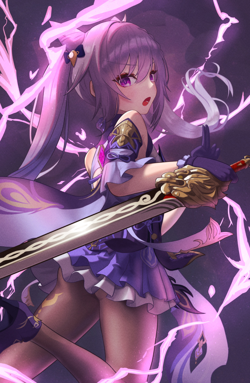 1girl, cone_hair_bun, genshin_impact, gloves, hair_bun, high_heels, highres, holding
