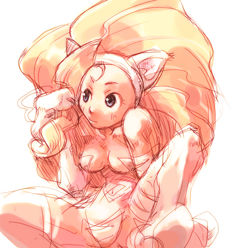 big_hair, blonde_hair, capcom, felicia, lowres, mtk, sketch, vampire_(game)