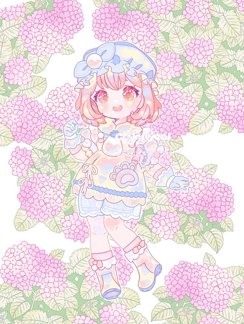 1girl, ankle_socks, apron, ascot, blue_bow, blue_gloves, blue_hat, blue_shirt