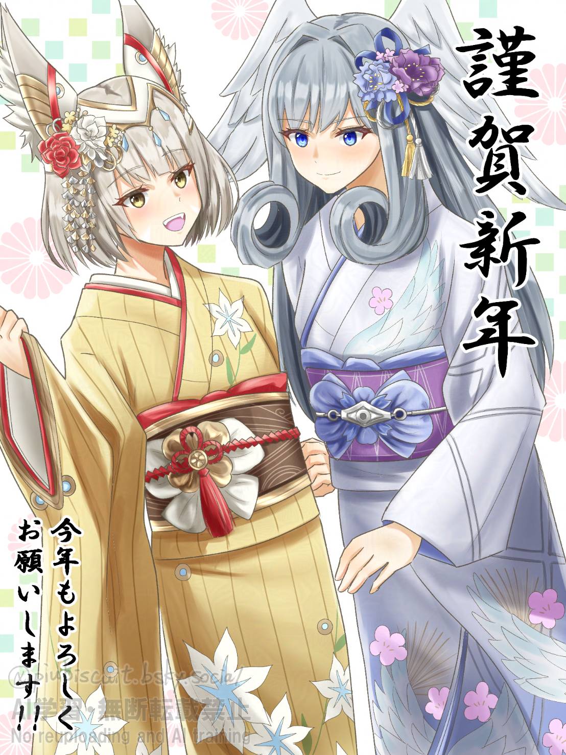 2girls, alternate_costume, animal_ears, blue_eyes, cat_ears, cat_girl, commentary_request, curly_hair
