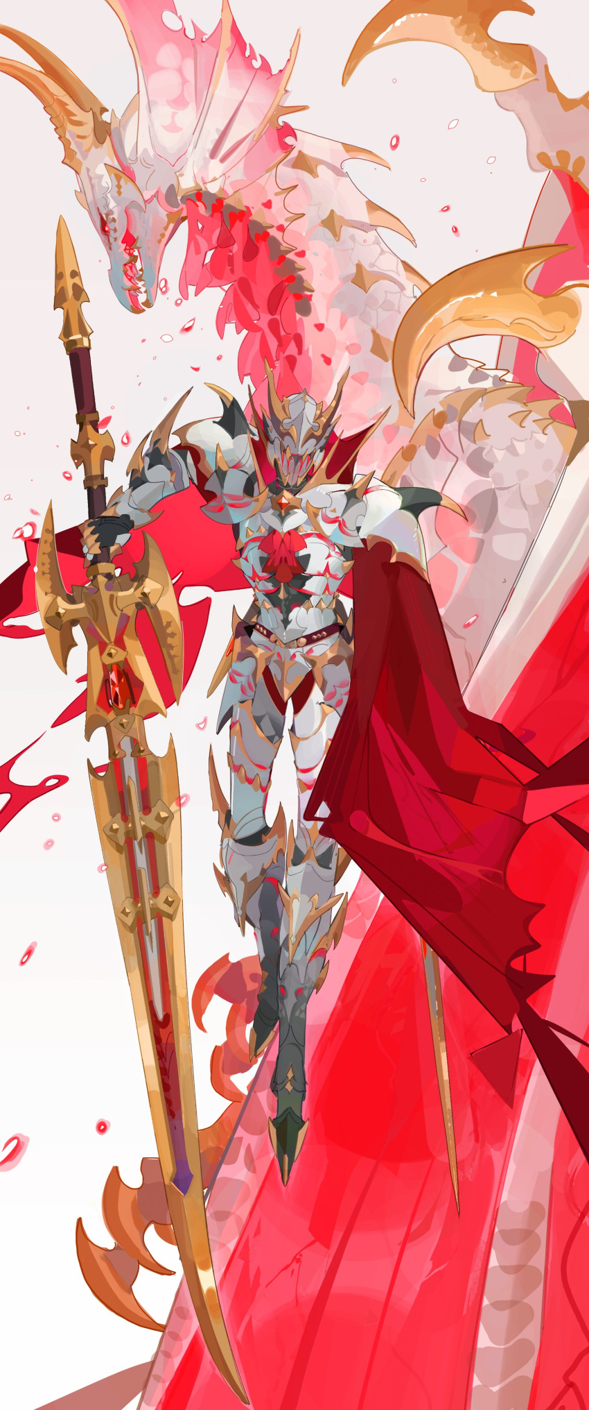 1other, absurdres, armor, cape, dragon, fake_horns, full_armor, full_body