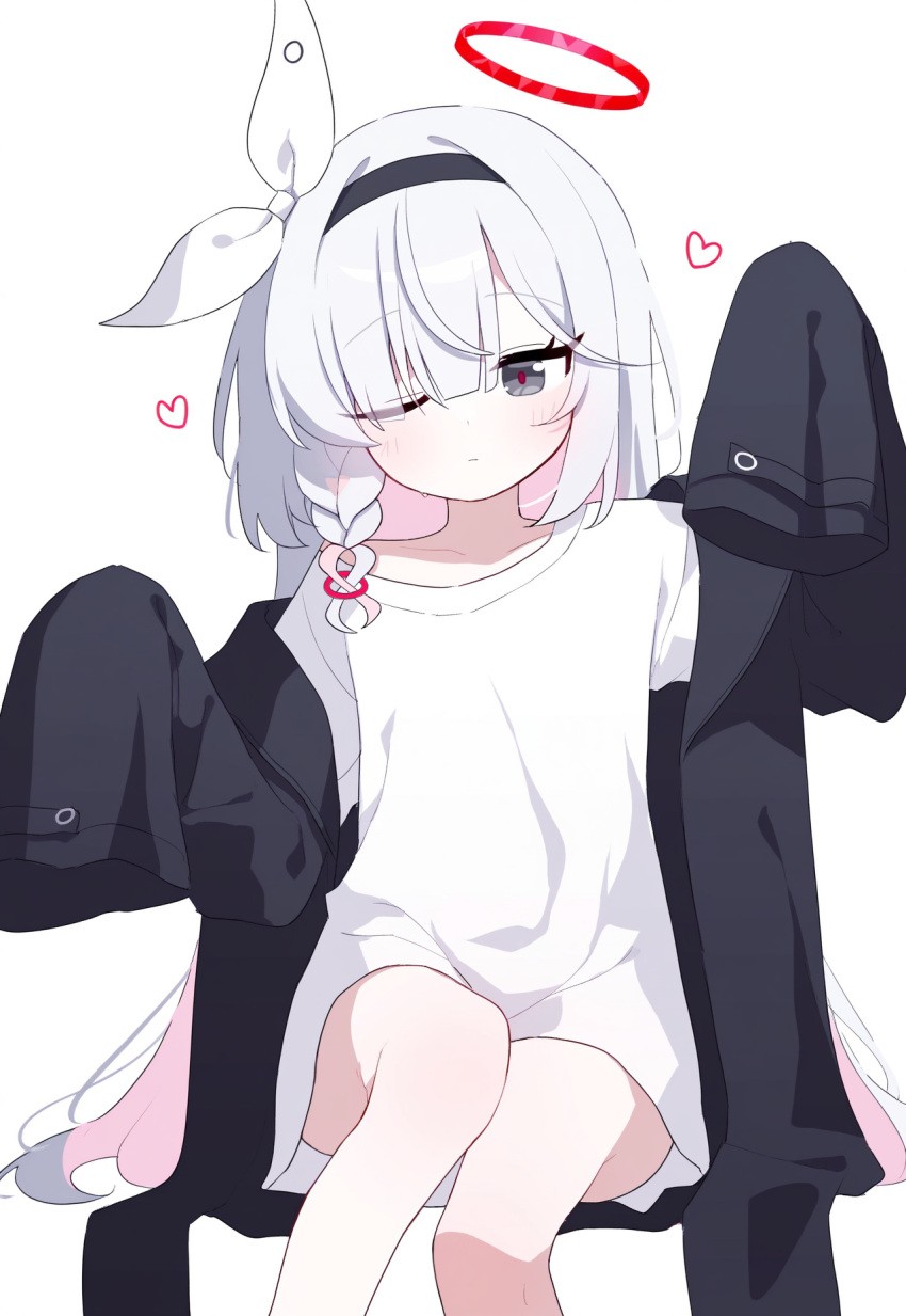 1girl, auto_ins, black_coat, black_eyes, black_hairband, blue_archive, braid, coat