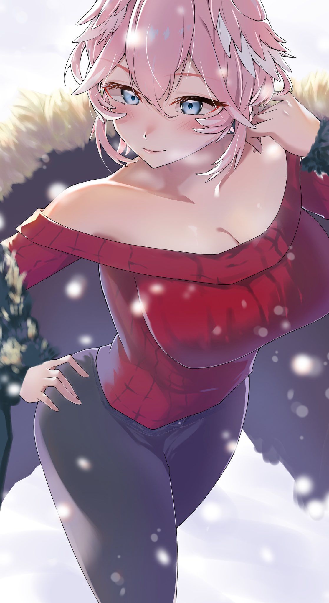 blue_eyes, breasts, hair_between_eyes, head_wings, highres, hololive, large_breasts, long_sleeves