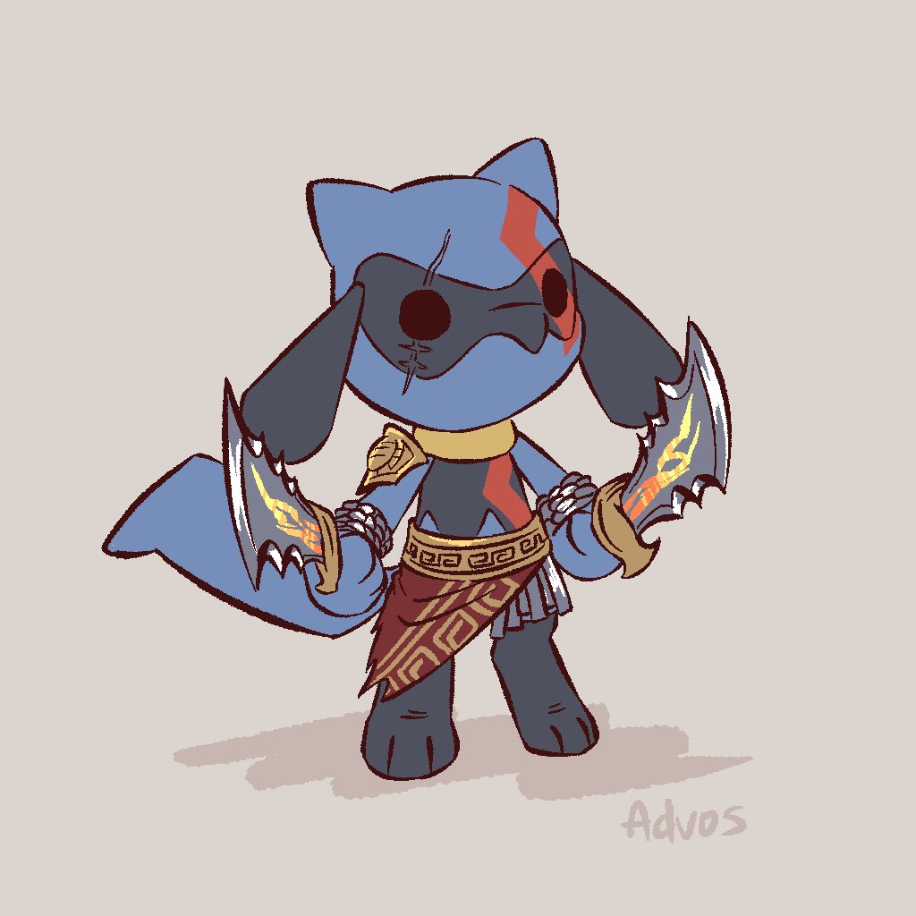 advos, artist_name, black_eyes, black_fur, blades_of_athena, blue_fur, bodypaint, brown_background