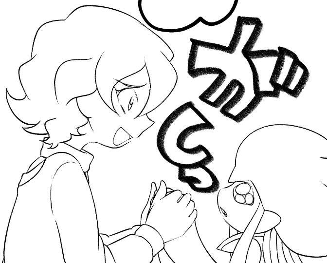 bandaged_arm, bandages, digimon, digimon_(creature), digimon_ghost_game, happy, higashimitarai_kiyoshiro, jellyfish_girl, jellymon, looking_at_another, monochrome, monster_girl, sanekokoa, short_hair, smile, tentacle_hair, tentacles