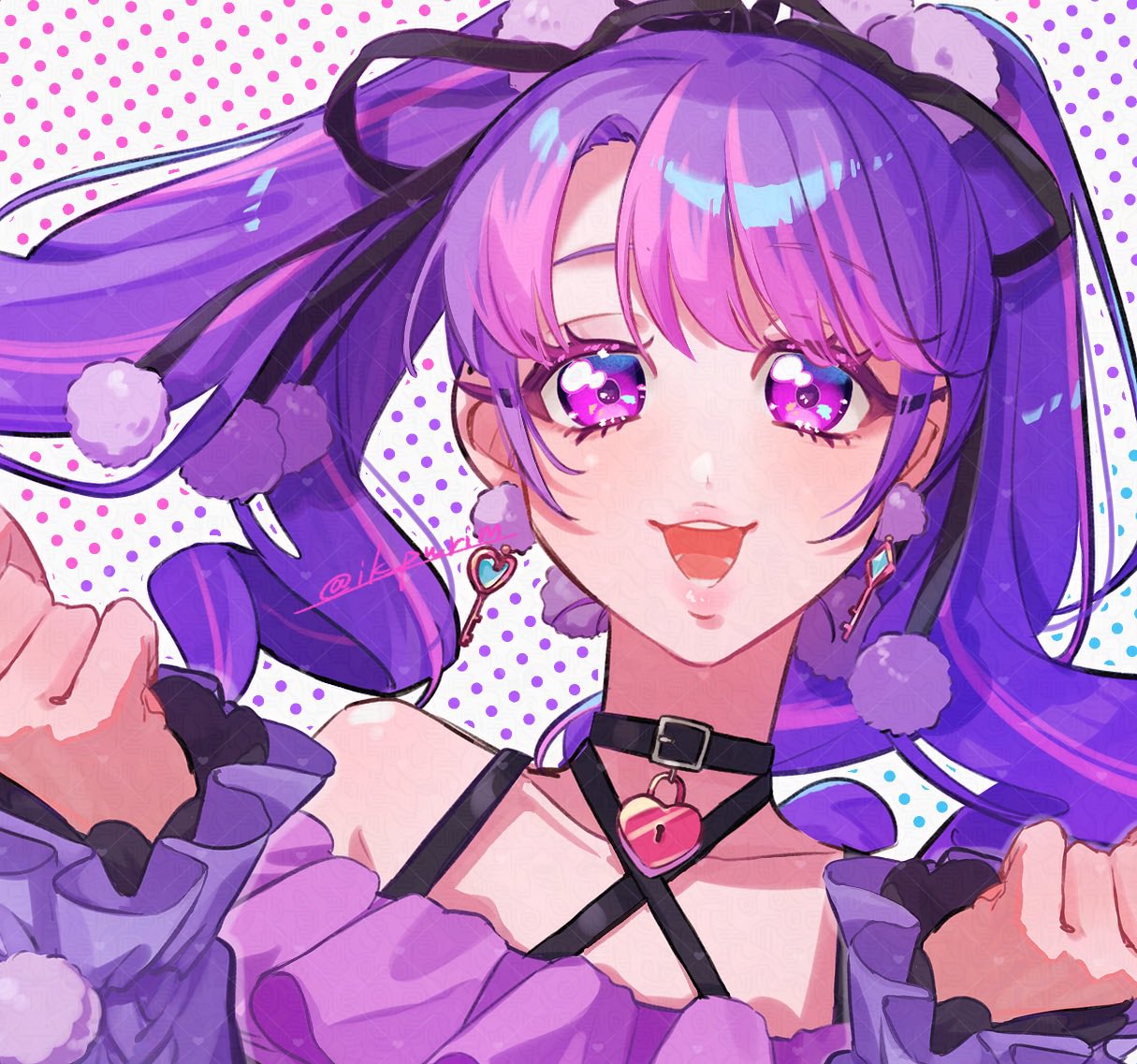 1girl, :d, adversarial_noise, aikatsu!_(series), aikatsu_academy!, akari_(i_rasuto), bare_shoulders, black_choker