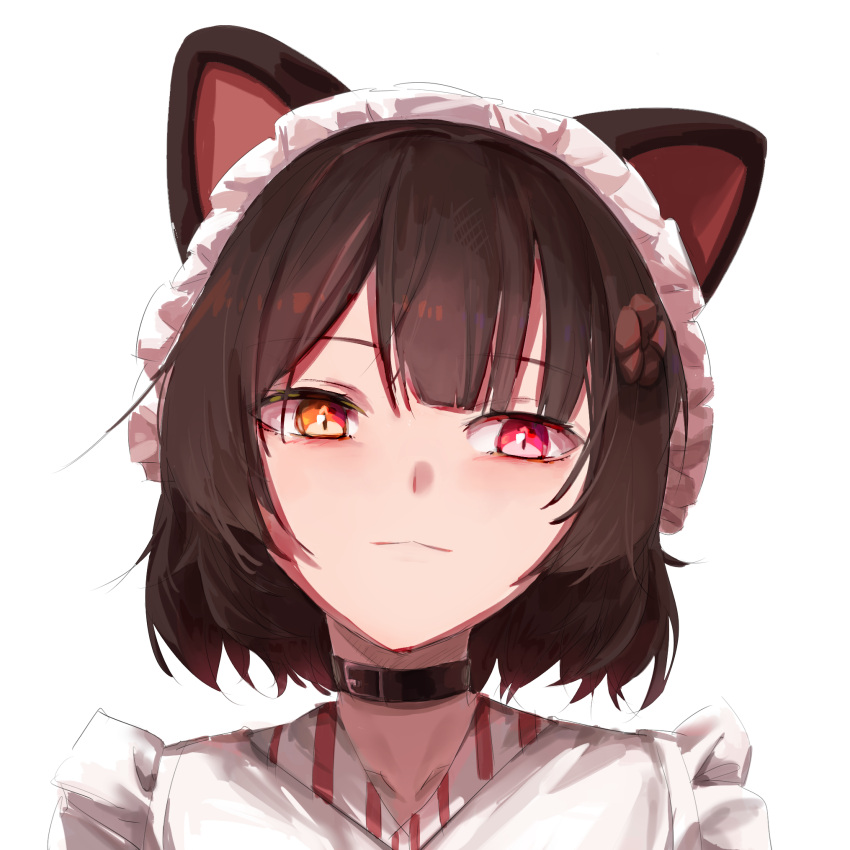1girl, :3, alternate_hairstyle, animal_ears, black_collar, brown_hair, collar, commentary_request