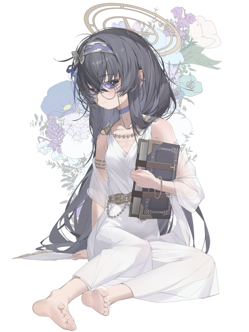1girl, :|, absurdres, alternate_costume, ancient_greek_clothes, arm_at_side, bags_under_eyes, bangle
