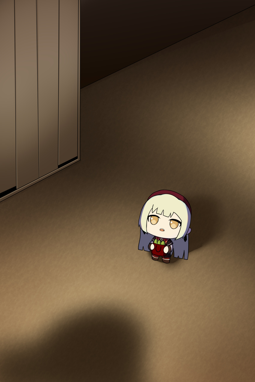 1girl, absurdres, bang_dream!, bang_dream!_it's_mygo!!!!!, beret, chibi, commentary, cucumber