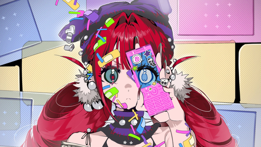 1girl, 2pineapplepizza, :<, animal_ears, animal_hat, aqua_eyes, bandaid, bandaid_on_cheek