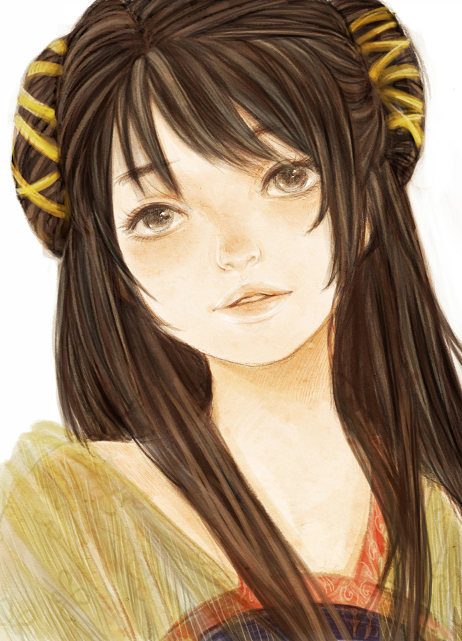 brown_hair, chinese_clothes, double_bun, face, lips, long_hair, nancy_z, nancy_zhang, open_mouth, original, realistic, solo