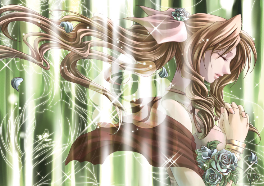 aska-k, bracelet, brown_hair, choker, closed_eyes, eyes_closed, final_fantasy, final_fantasy_vii