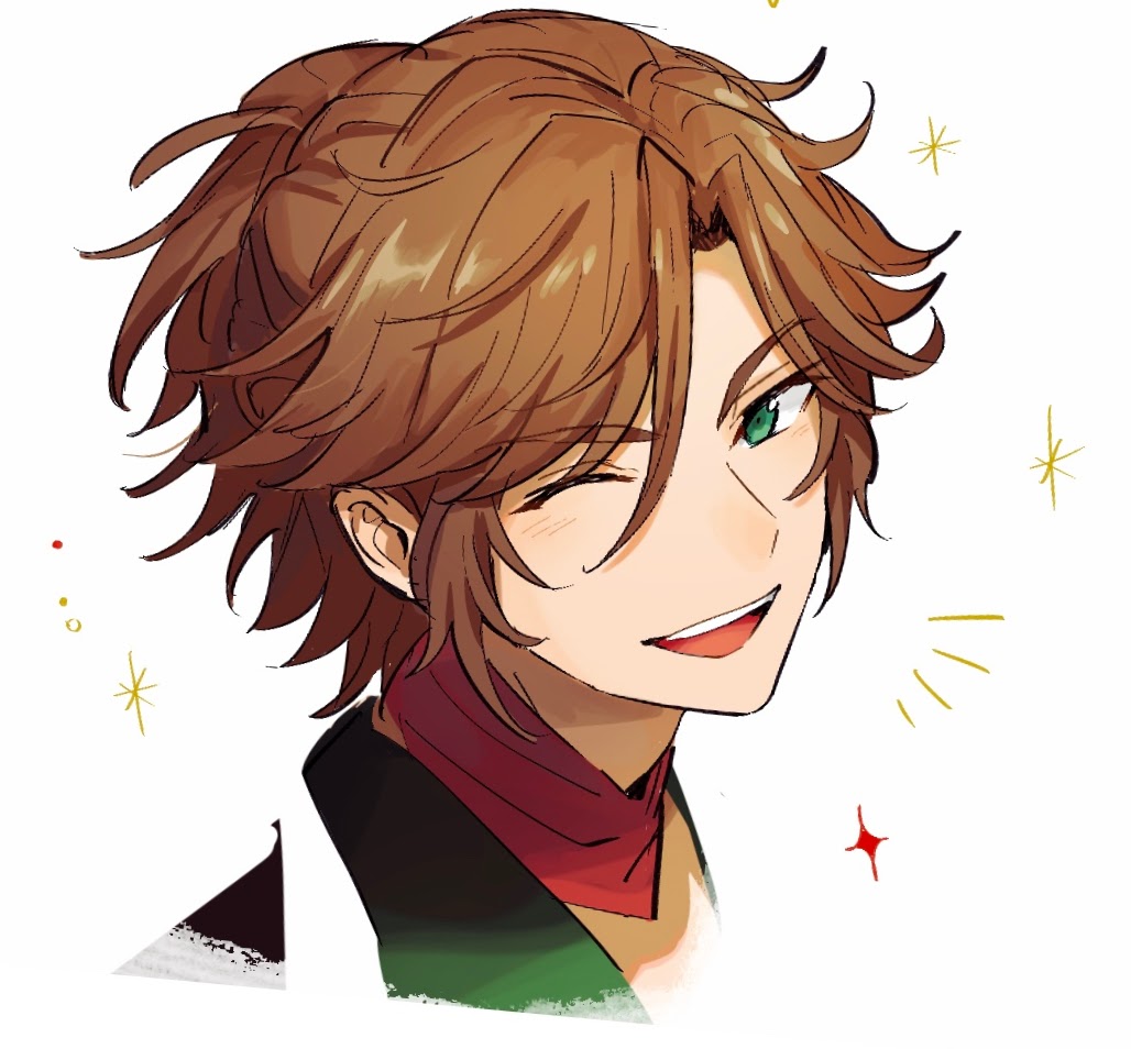 1boy, bishounen, brown_hair, ensemble_stars!, green_eyes, long_hair, looking_at_viewer, male_focus