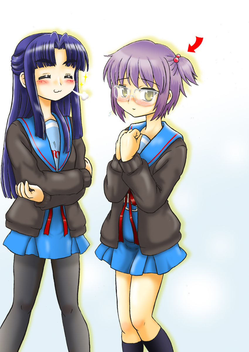 :3, absurdres, asakura_ryouko, blue_eyes, blue_hair, blush, brown_eyes, cardigan