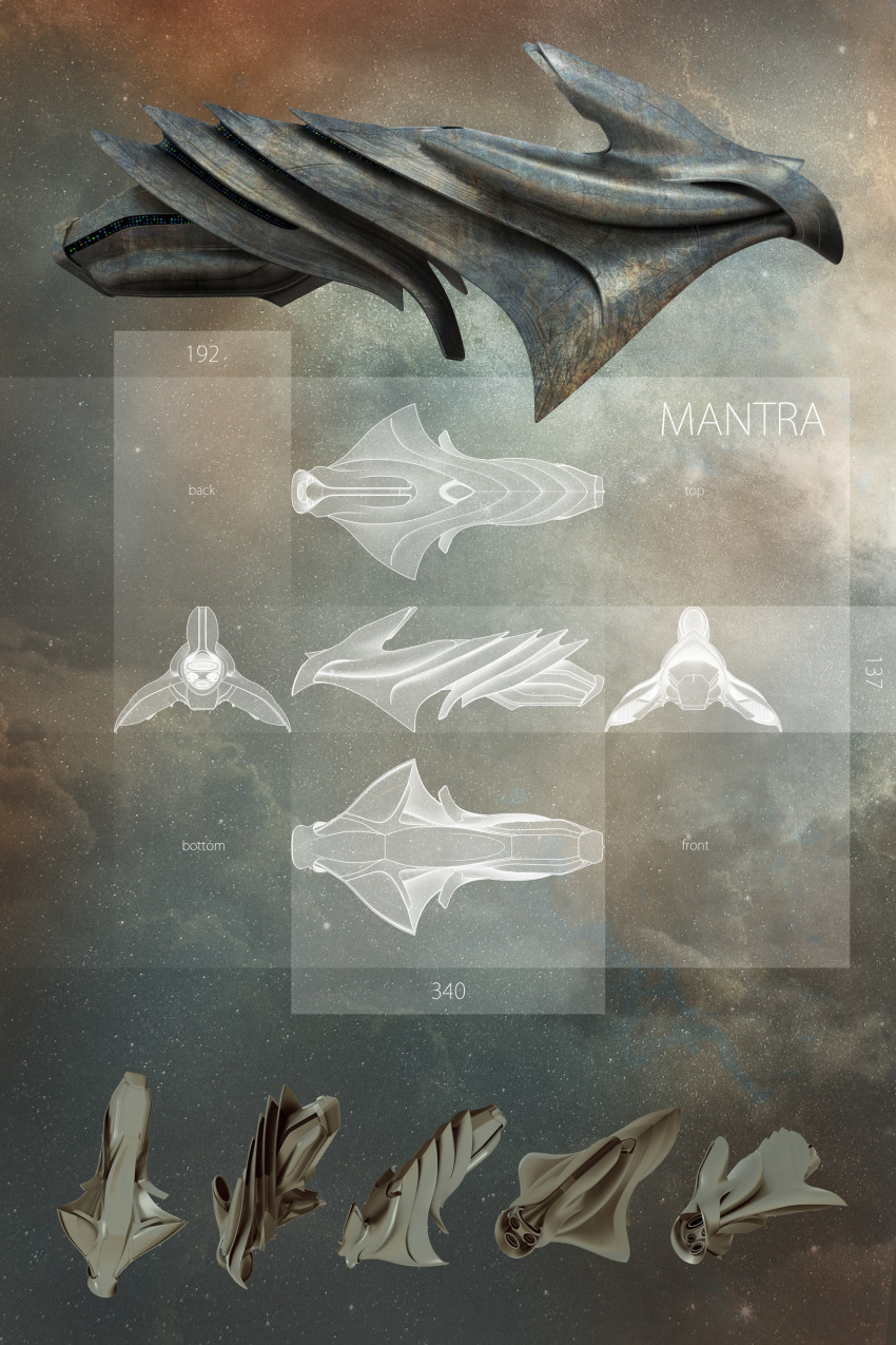 3d, absurdres, commentary, concept_art, cruiser_(eve_online), eve_online, floating, from_side, highres, military_vehicle, multiple_views, nebula, no_humans, original, outdoors, plastmassive, realistic, reference_sheet, science_fiction, sky, space, spacecraft, star_(sky), starry_sky, thrusters, vehicle_focus