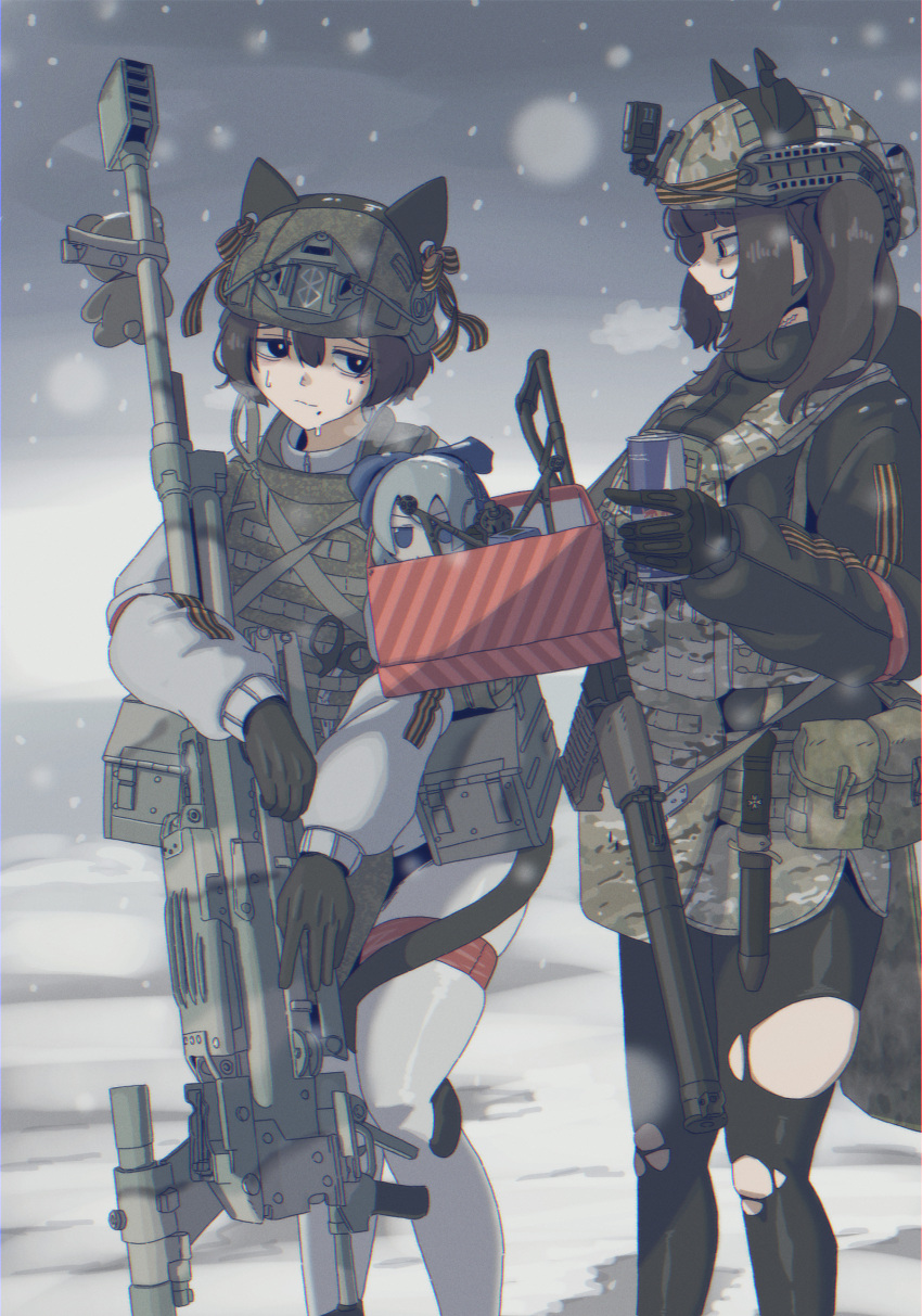 2girls, absurdres, action_camera, animal_ears, anti-materiel_rifle, as_val, assault_rifle, b1-517