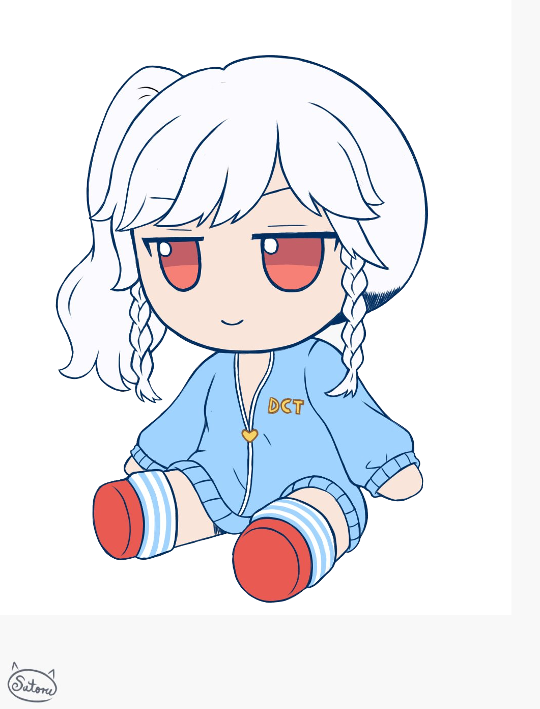 1girl, albino, artsatoru19, bare_legs, commission, dct-tan, dress, flat_color