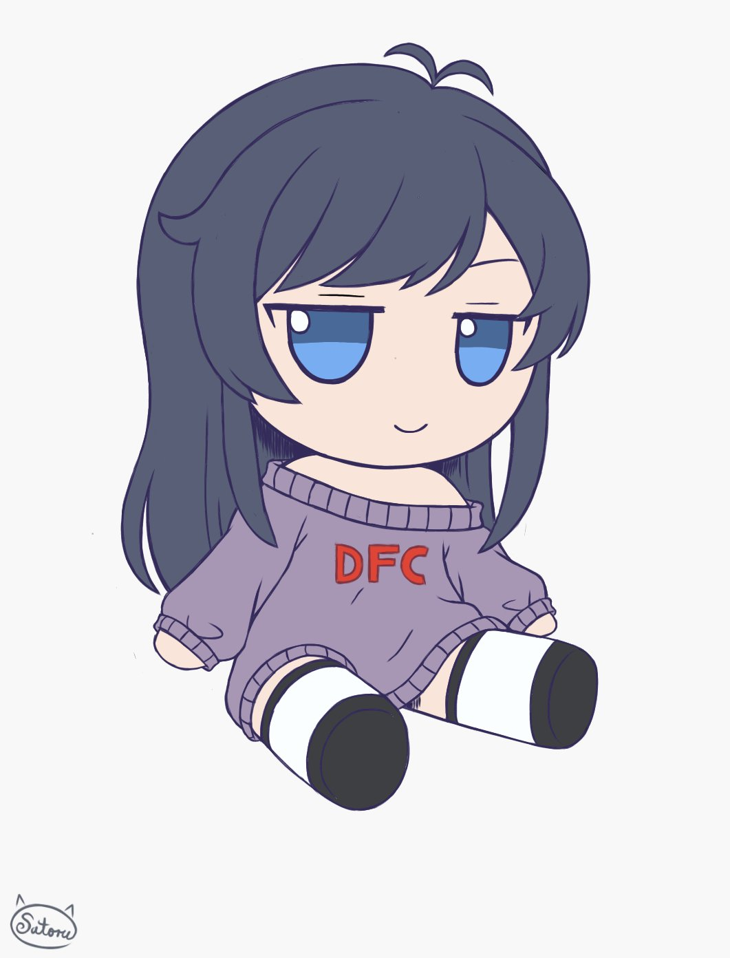 1girl, artsatoru19, black_hair, blue_eyes, commission, dfc-tan, dress, flat_color