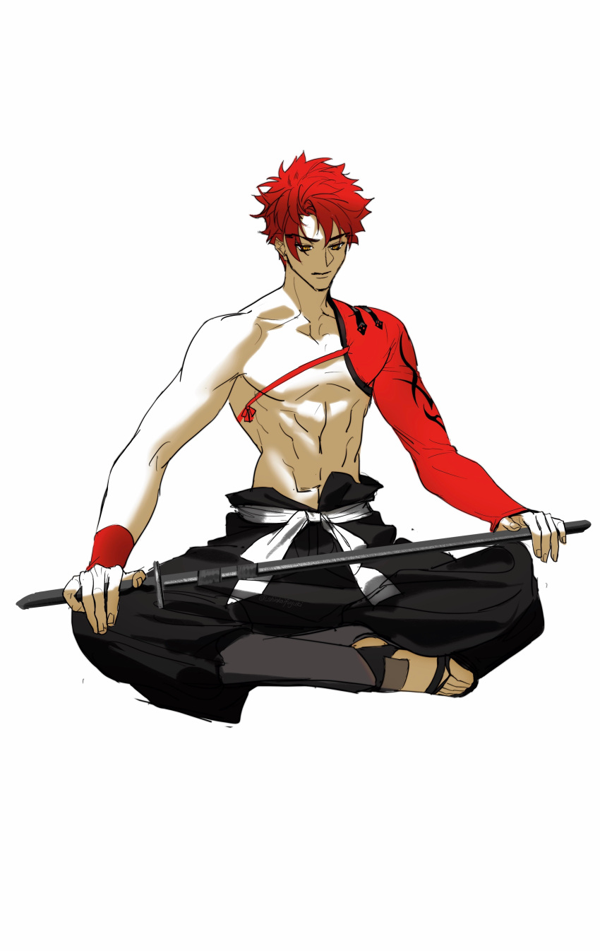 1boy, absurdres, black_pants, commentary_request, emiya_shirou, fate/grand_order, fate_(series), full_body
