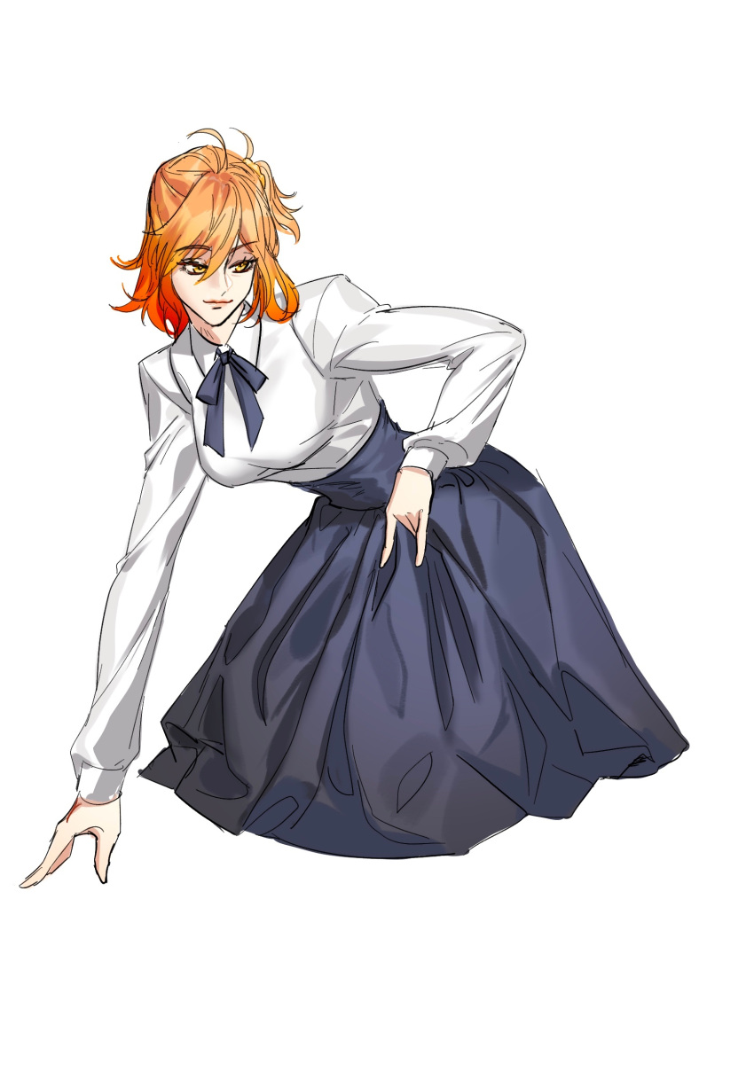 1girl, blue_skirt, breasts, chinese_commentary, clothes_grab, commentary_request, cropped_legs, fate/grand_order