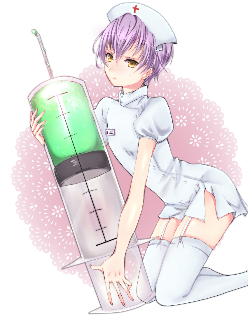 asagiri_(artist), garter_belt, genderswap, highres, ishida_mitsunari, ishida_mitsunari_(sengoku_basara), large_syringe, nurse