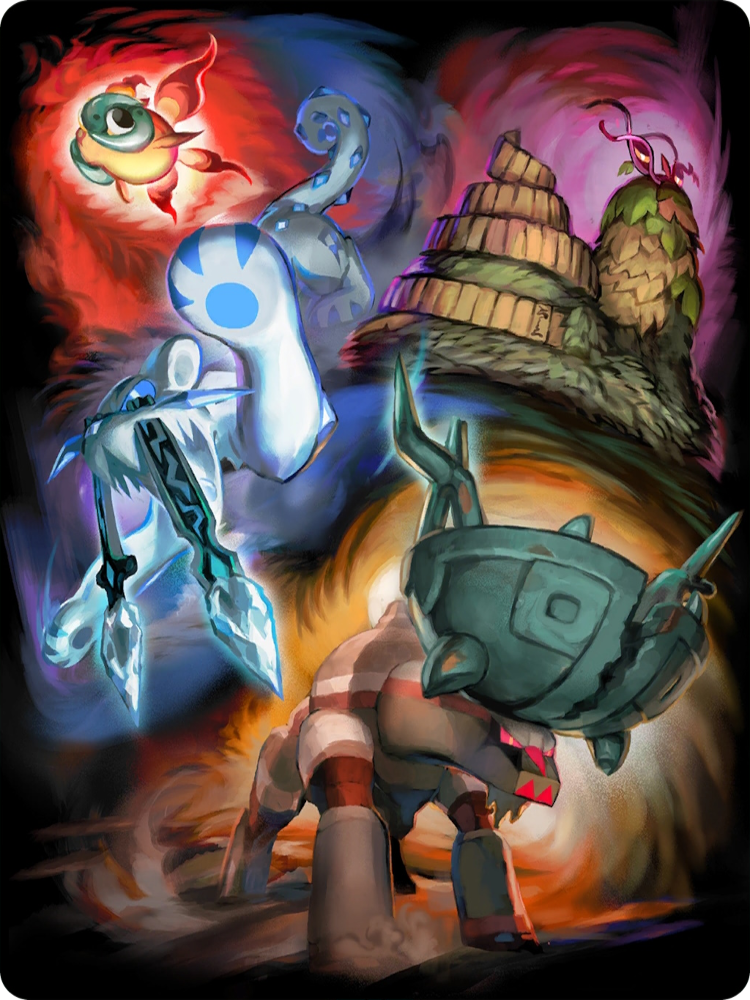 animal_focus, black_background, blue_eyes, chi-yu_(pokemon), chien-pao, crack, dust, half-closed_eyes
