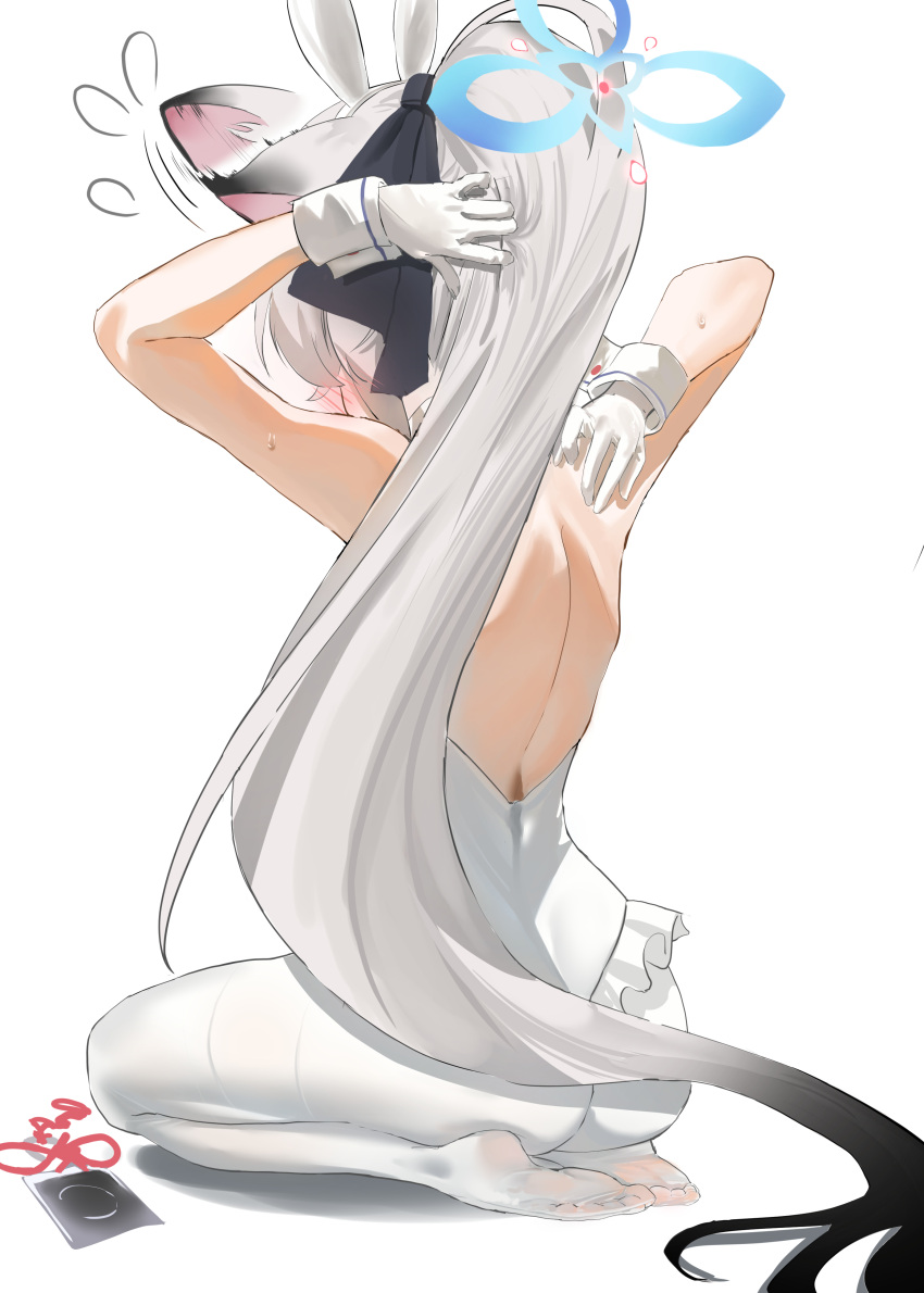 1girl, absurdres, blue_archive, blue_halo, blush, bow, gloves, halo