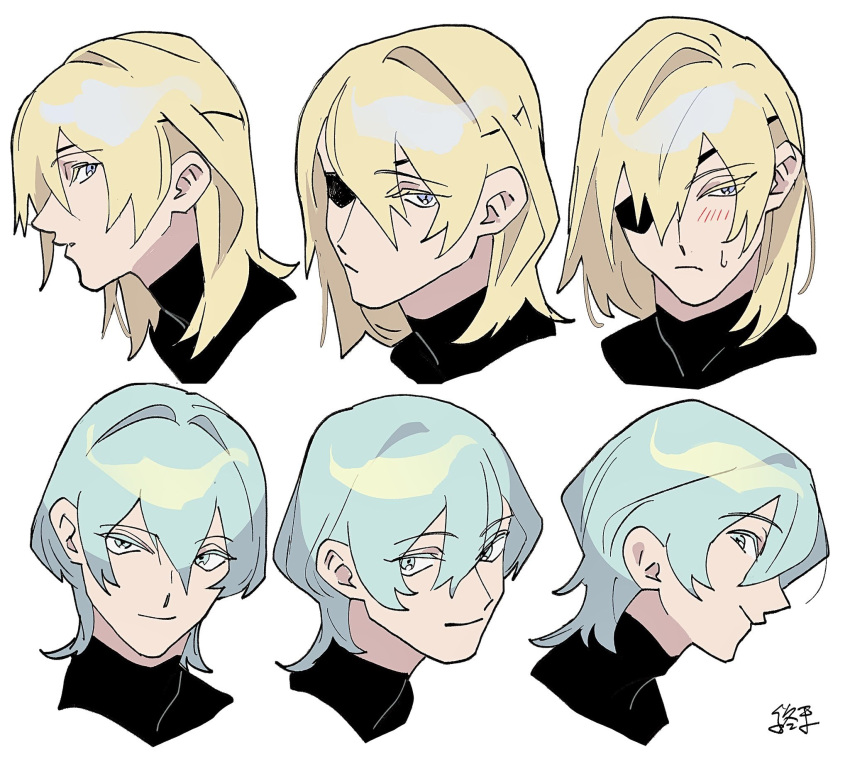 2boys, :/, black_shirt, blonde_hair, blue_eyes, blush, byleth_(fire_emblem), byleth_(male)_(fire_emblem)