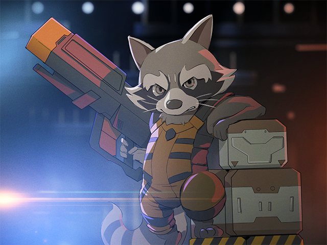 1boy, animal_ears, barefoot, brown_eyes, furry, furry_male, guardians_of_the_galaxy, gun