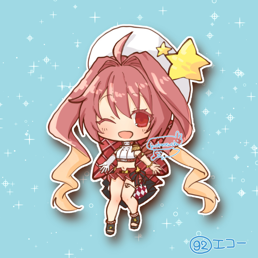 1girl, ;d, ahoge, azur_lane, blonde_hair, chibi, chibi_only, drill_hair