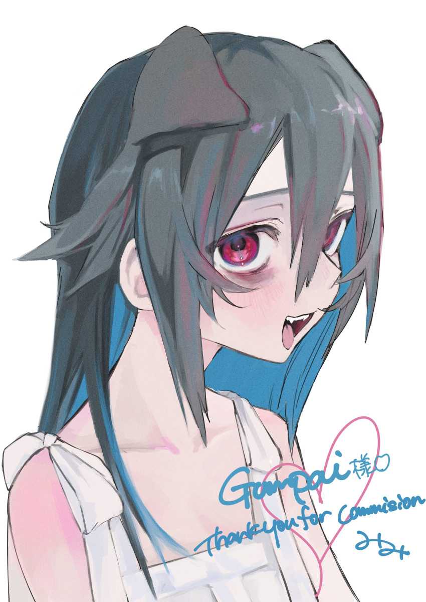 1girl, absurdres, animal_ears, bags_under_eyes, black_hair, blue_hair, colored_inner_hair, commission