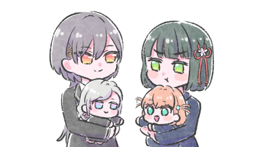 4girls, :d, :t, abukero, aqua_eyes, baby_carry, black_jacket, blazer