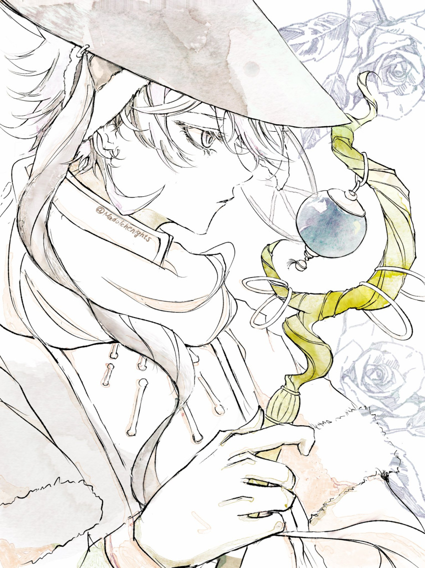 1other, flower, hat, highres, holding, holding_staff, long_sleeves, madan_no_ichi