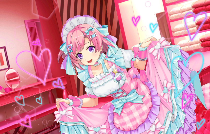 1girl, absurdres, apron, breasts, choker, clothes_lift, dress, dress_lift