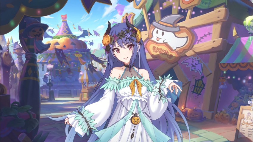 1girl, absurdres, bare_shoulders, bat_ornament, blue_hair, closed_mouth, collarbone, cowboy_shot