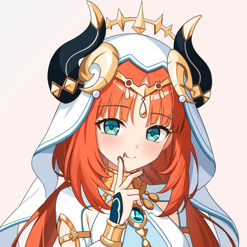 1girl, blue_brooch, blush, brooch, chocolate, closed_mouth, commentary_request, fake_horns