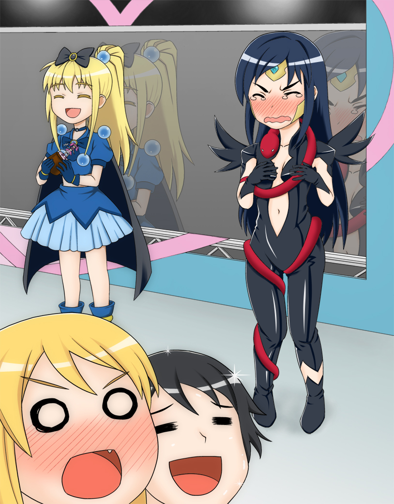 alpha_omega, alpha_omega_(cosplay), aragaki_ayase, blush, bridget_evans, closed_eyes, eyes_closed, hoshikuzu_witch_meruru