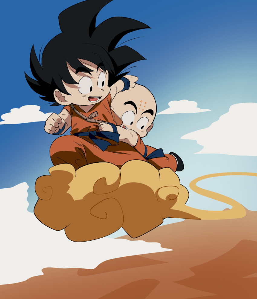 2boys, :d, aged_down, aonagi_minami, bald, black_eyes, black_footwear, black_hair