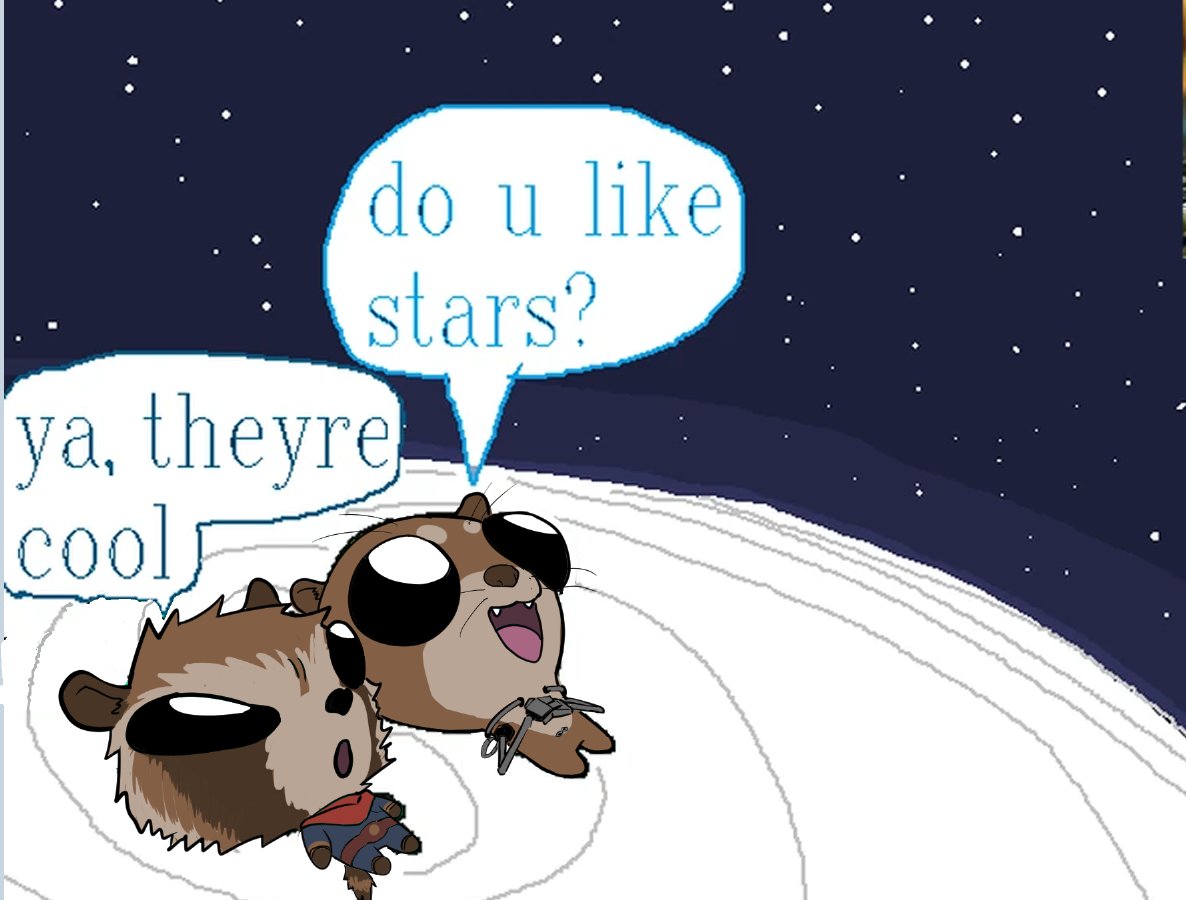 1boy, 1girl, animal_ears, do_you_like_stars?_ya_they're_cool_(meme), english_text, fangs, furry, furry_female