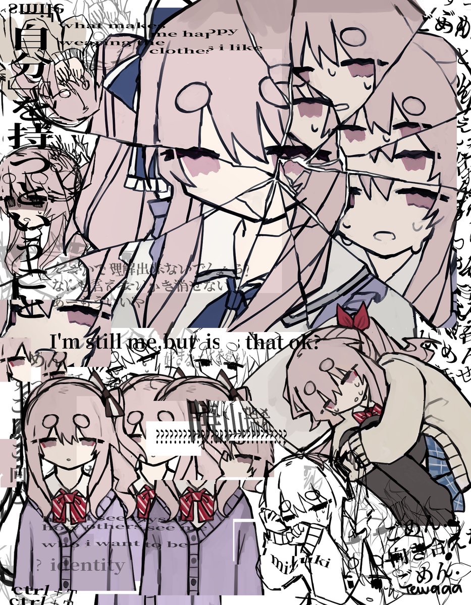 1other, akiyama_mizuki, angst, blue_bow, bow, broken_glass, cardigan, crying