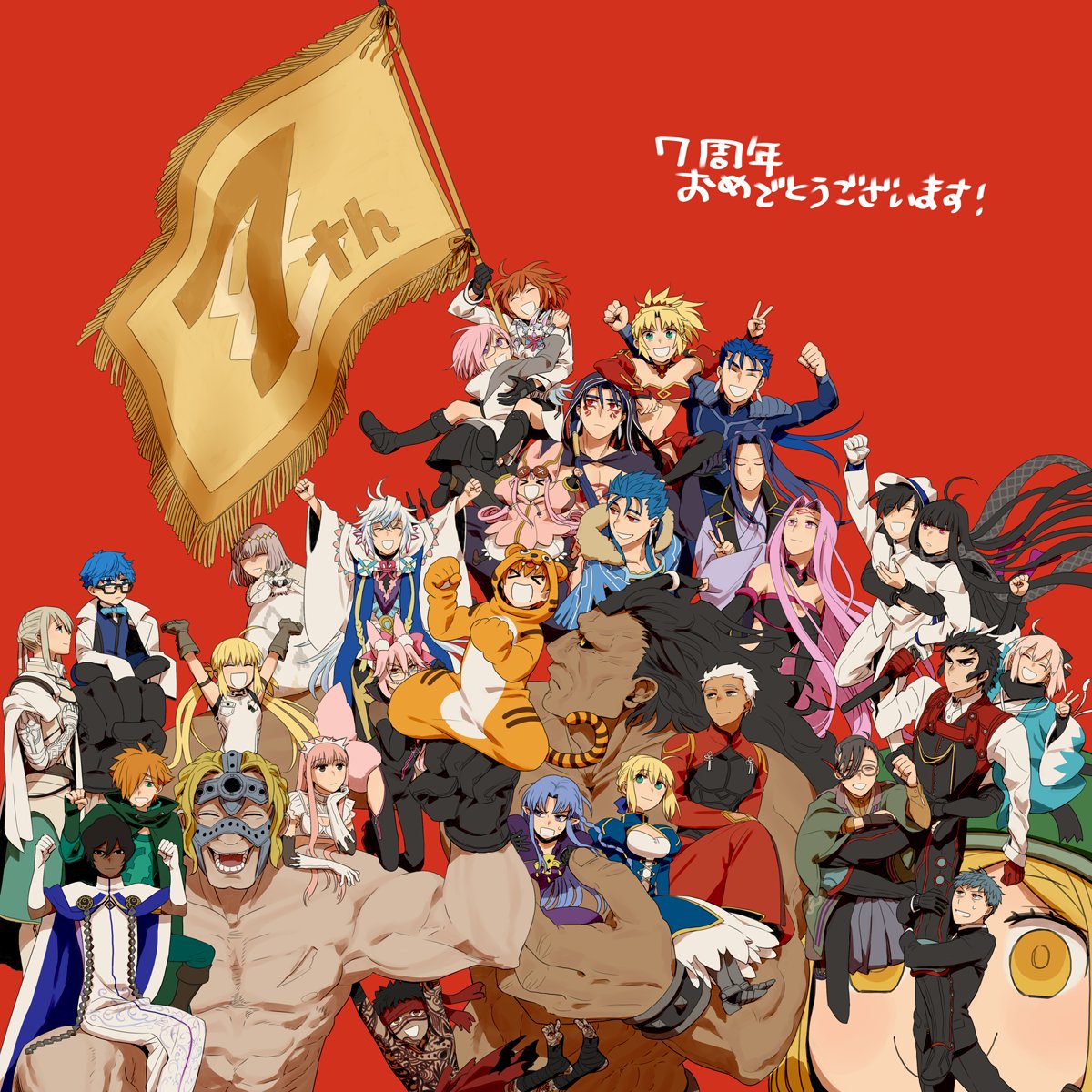 >_<, 6+boys, 6+girls, angra_mainyu_(fate), archer_(fate), arjuna_(fate), artoria_caster_(fate), artoria_pendragon_(fate)