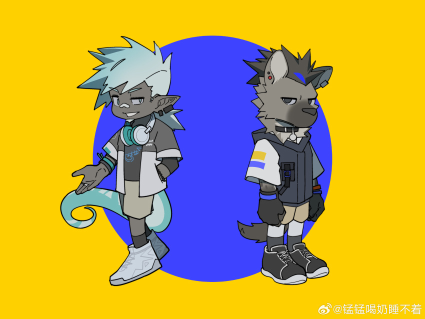 2boys, absurdres, arknights, bandaid, bandaid_on_face, bandaid_on_nose, black_footwear, black_gloves