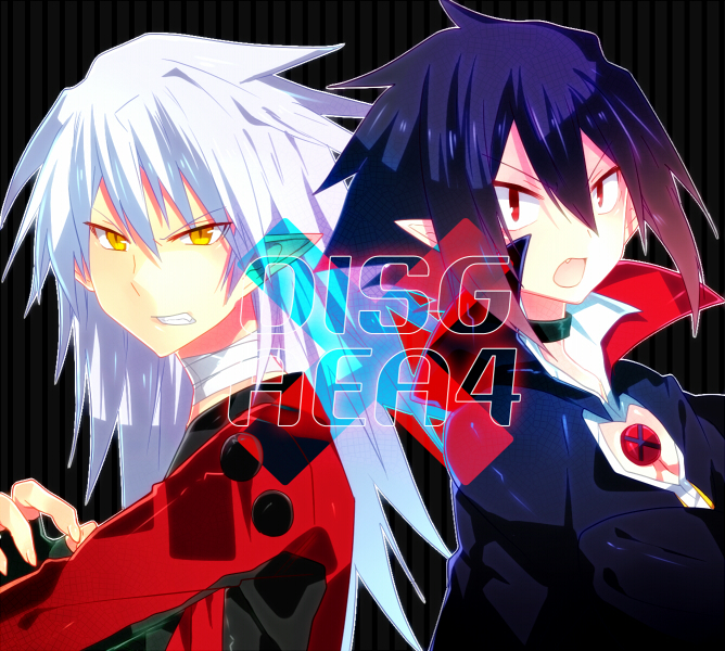 bad_id, black_background, black_hair, collar, disgaea, fenrich, long_hair, lotton