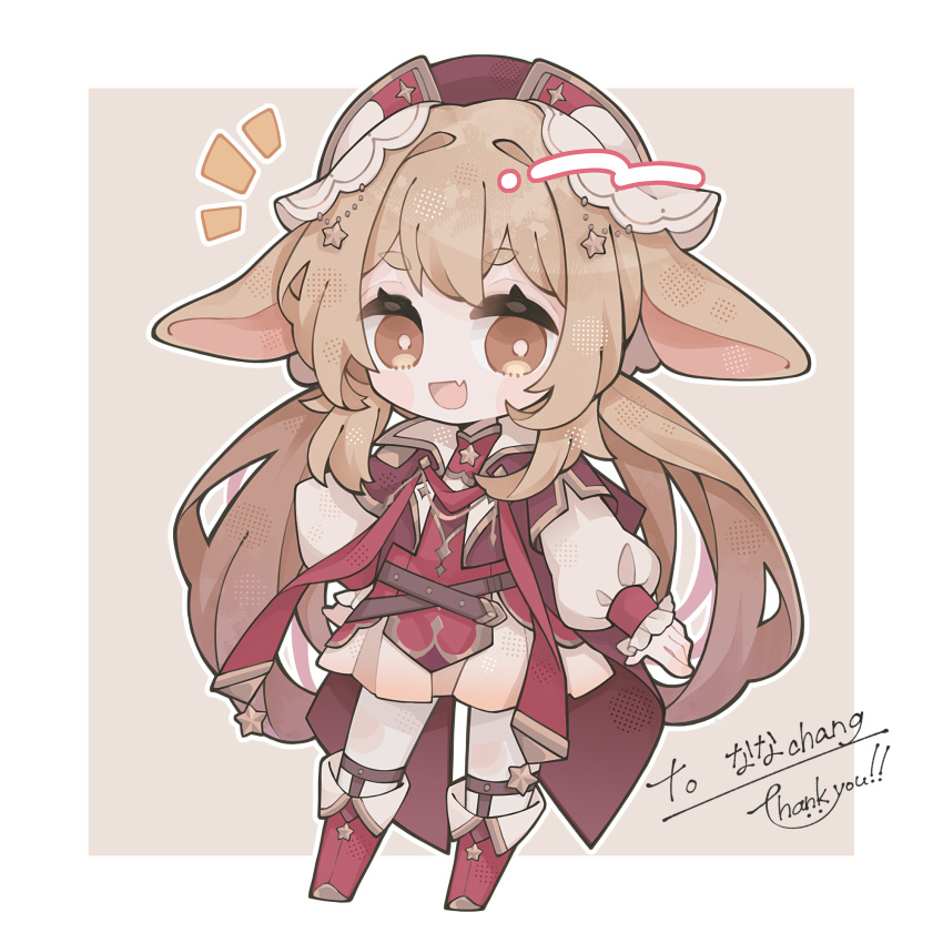 :d, animal_ears, arms_at_sides, belt, beret, border, borrowed_character, bright_pupils