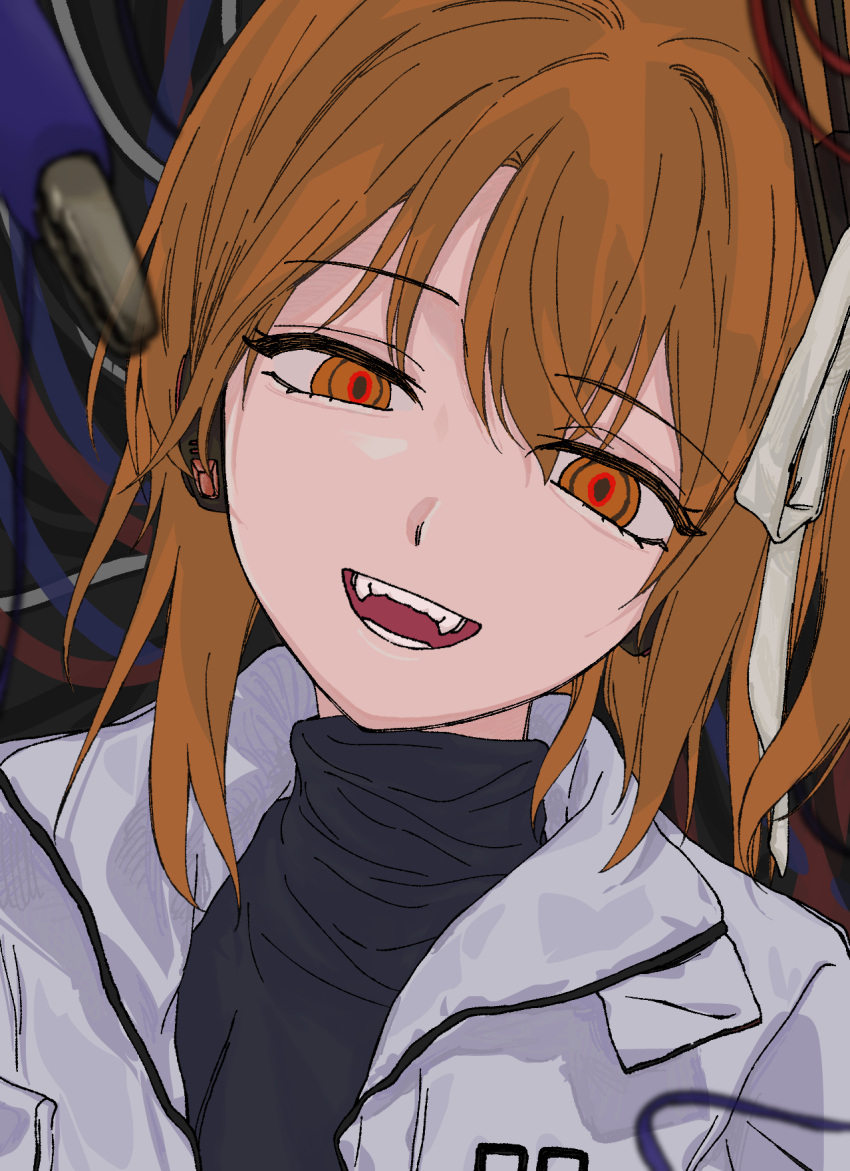 1girl, a.i._voice, adachi_rei, alternate_eye_color, black_background, black_shirt, blurry, blurry_foreground