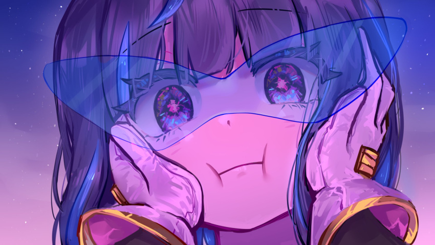 2girls, black_hair, blue-tinted_eyewear, blue_hair, close-up, duel_monster, evil_twin_ki-sikil, evil_twin_lil-la